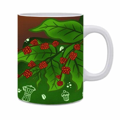 Coffea plant branch with ripe edible fruits Deisgned Printed Ceramic Coffee Cup - Image 2
