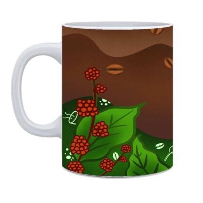 Coffea plant branch with ripe edible fruits Deisgned Printed Ceramic Coffee Cup - Image 3