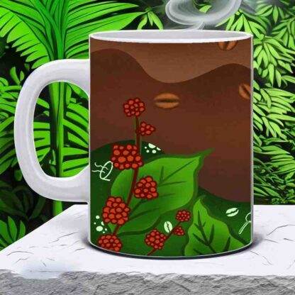 Coffea plant branch with ripe edible fruits Deisgned Printed Ceramic Coffee Cup