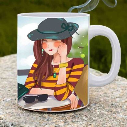 Lovely Girl Printed Ceramic Coffee Mug With Handle - 325ml