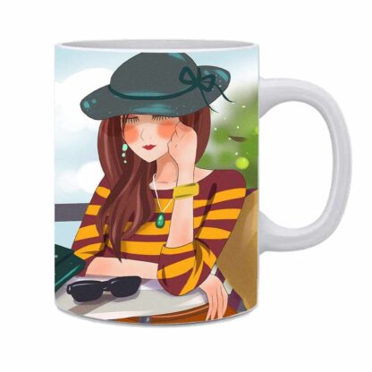 Lovely Girl Printed Ceramic Coffee Mug With Handle - 325ml - Image 2