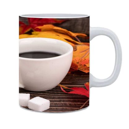 Leaves Designed Printed Ceramic Coffee Mug - 325ml - Image 2