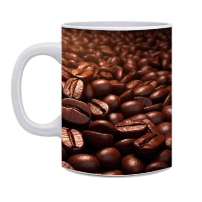 Ceramic Dark Coffee Beans Printed White Mug - 325ml - Image 3