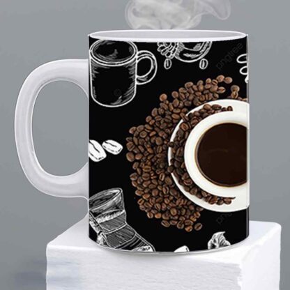 Coffee Boards With Beans Printed Ceramic Mug - 325ml