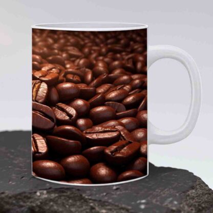 Ceramic Dark Coffee Beans Printed White Mug - 325ml