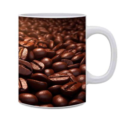 Ceramic Dark Coffee Beans Printed White Mug - 325ml - Image 2