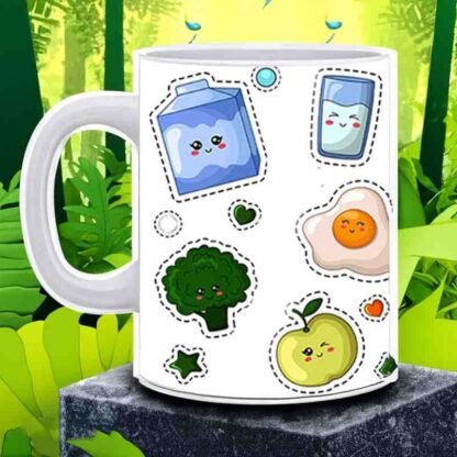 Cute Healthy Food Printed Ceramic Coffee Mug Cup - 325ml