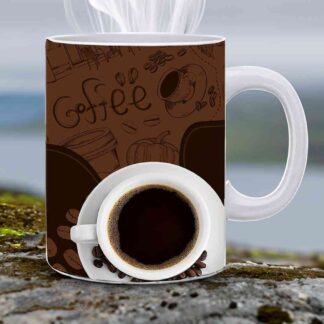 Cup Of Coffee And  Beans Printed Ceramic Mug - 325ml