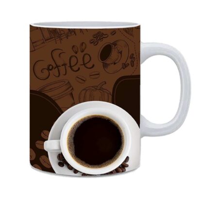 Cup Of Coffee And  Beans Printed Ceramic Mug - 325ml - Image 2