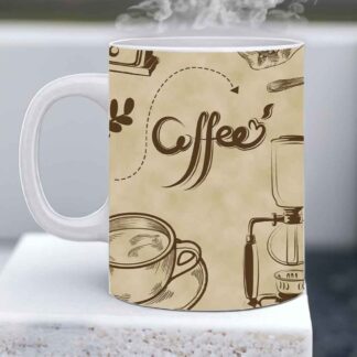 Coffee Maker Theme Printed Ceramic White Mug Cup - 325ml