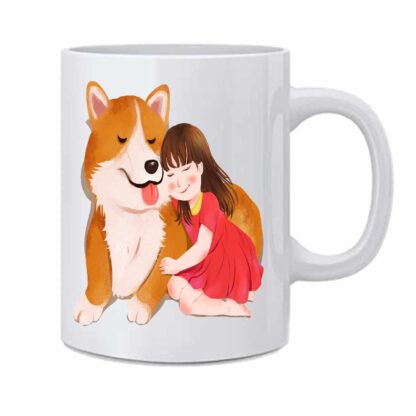 Girl Hugging Dog Printed White Ceramic Coffee Cup Mug - 350 ml - Image 2