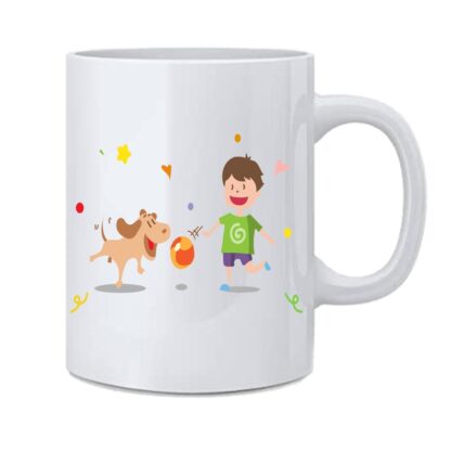 Boy Playing Football With Dog Printed Ceramic Coffee Mug - 350 ml - Image 2