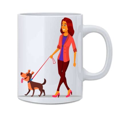 Girl Walk With Dog Printed Ceramic Coffee Mug - 350 ml - Image 2