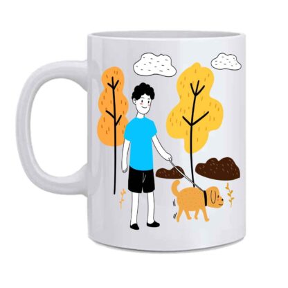 Man Walking Dog Printed Ceramic White Coffee Mug Cup - 350 ml - Image 2