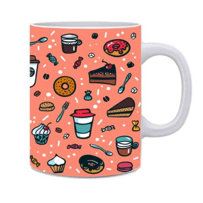 Coffee And Bakery Drawing Background Designed Printed Ceramic Coffee Mug - 350 ml - Image 2