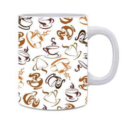 Ceramic White Coffee Cup Designed Printed Tea Milk Juice Mug - 350ml - Image 2