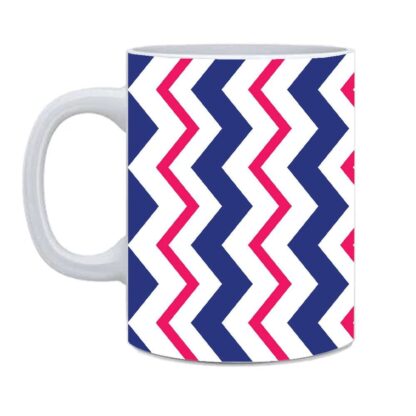 Background of Red and Blue Zig Zag Stripes Printed Ceramic Tea Coffee Mug - 350 ml - Image 2