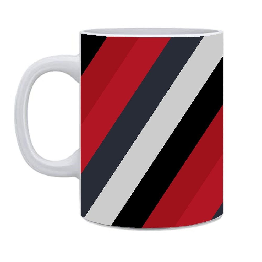 Bold Red White and Black Stripes Background Printed Ceramic Tea Coffee Mug - 350 ml - Image 2