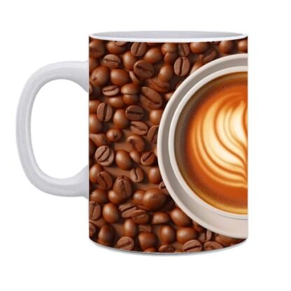 Cup Of Coffee and Beans Printed White Ceramic Mug Cup - 325ml - Image 3