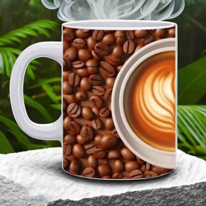 Cup Of Coffee and Beans Printed White Ceramic Mug Cup - 325ml