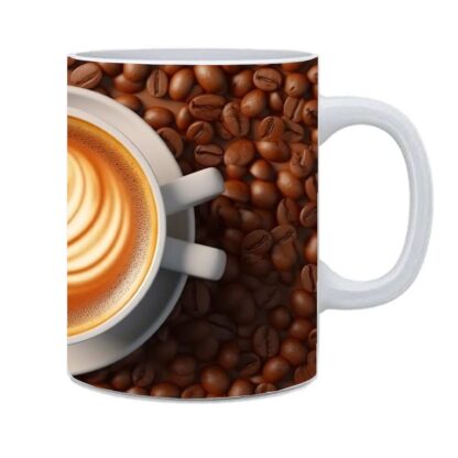 Cup Of Coffee and Beans Printed White Ceramic Mug Cup - 325ml - Image 2