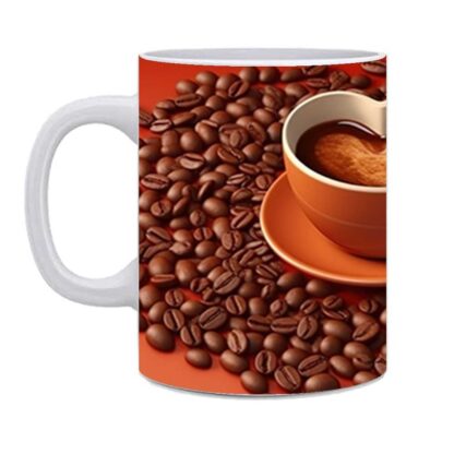 Cup Of Coffee With Beans Designed Printed White Ceramic Mug - 325 ml - Image 3