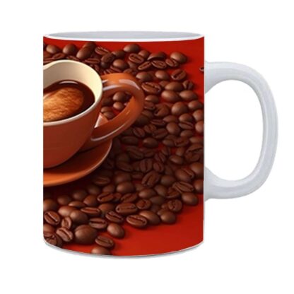 Cup Of Coffee With Beans Designed Printed White Ceramic Mug - 325 ml - Image 2