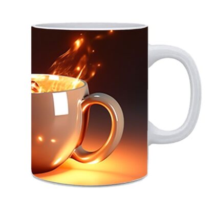 Cup Of Hot Coffee Printed Ceramic White Mug - 325ml - Image 2