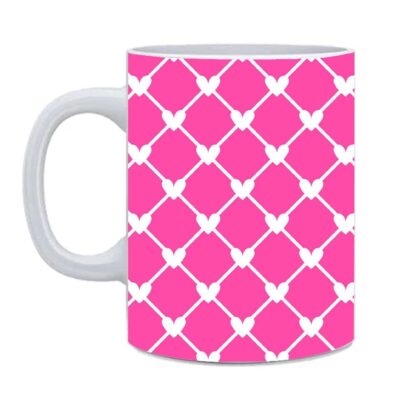 White Hearts Ceramic Coffee Mug, Stylish Cute Hearts Over Pink, Valentine's Day gift - 350 ml - Image 2