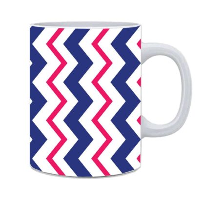 Background of Red and Blue Zig Zag Stripes Printed Ceramic Tea Coffee Mug - 350 ml - Image 3