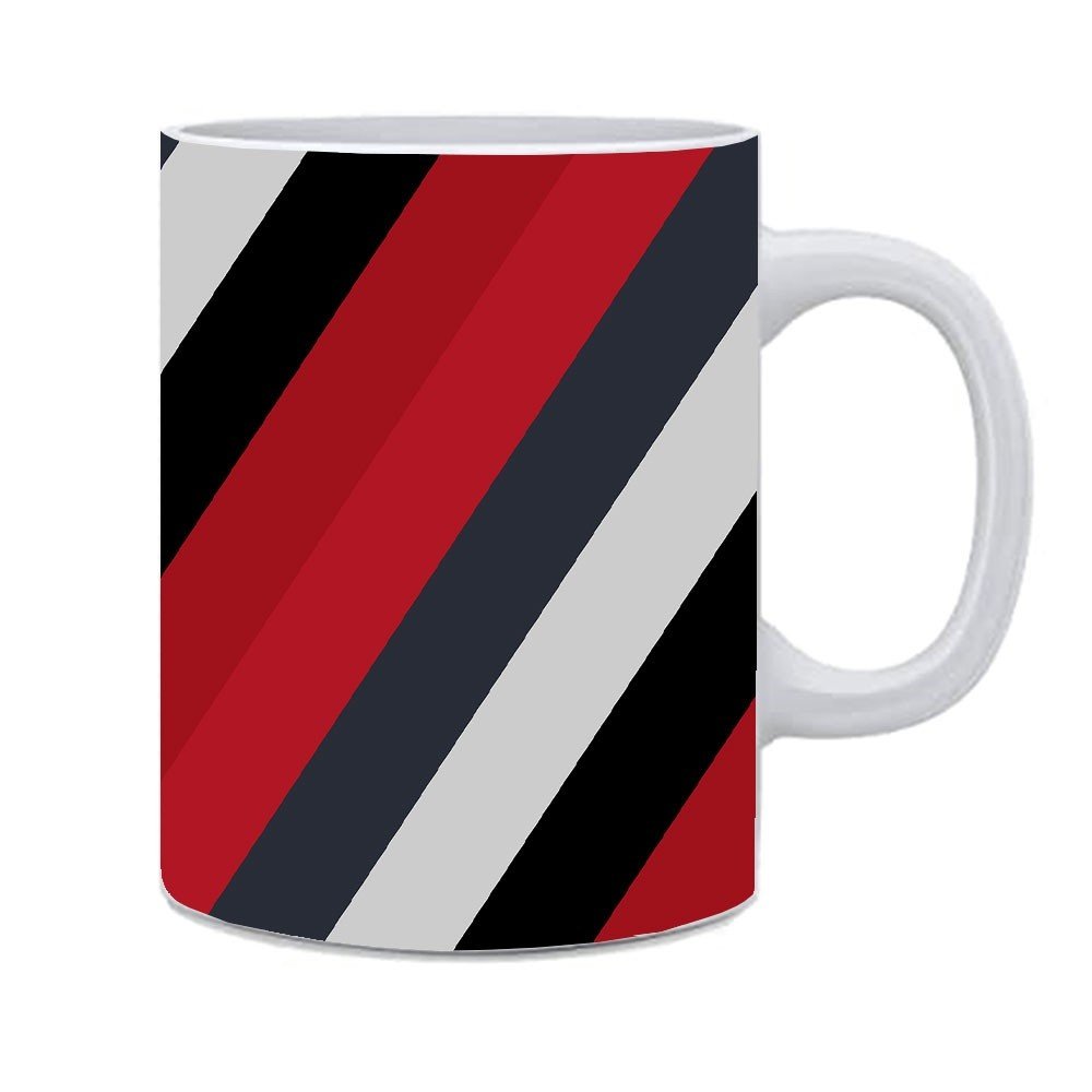 Bold Red White and Black Stripes Background Printed Ceramic Tea Coffee Mug - 350 ml - Image 3