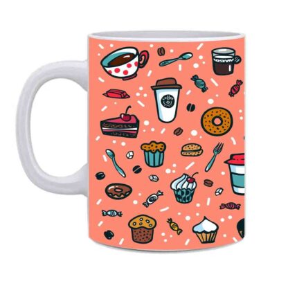 Coffee And Bakery Drawing Background Designed Printed Ceramic Coffee Mug - 350 ml - Image 3