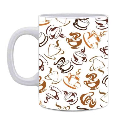 Ceramic White Coffee Cup Designed Printed Tea Milk Juice Mug - 350ml - Image 3