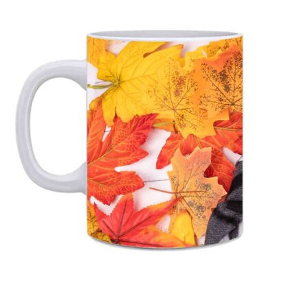 Coffee Beans With Maple Leaf Printed Ceramic Mug - 325ml - Image 3