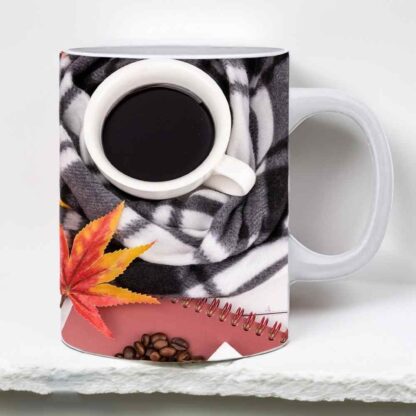 Coffee Beans With Maple Leaf Printed Ceramic Mug - 325ml