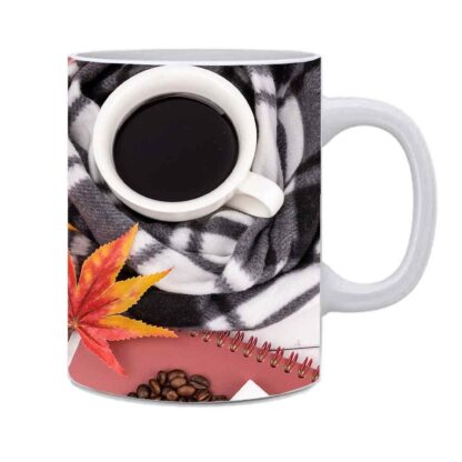 Coffee Beans With Maple Leaf Printed Ceramic Mug - 325ml - Image 2