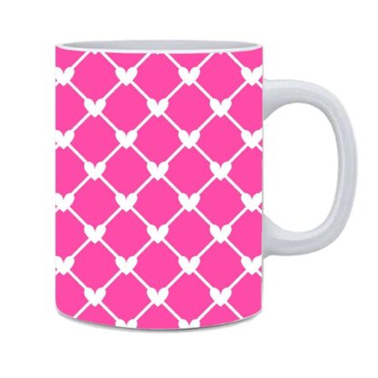 White Hearts Ceramic Coffee Mug, Stylish Cute Hearts Over Pink, Valentine's Day gift - 350 ml - Image 3