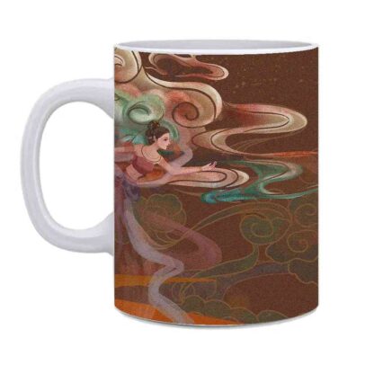 Chinese Background Designed Printed Ceramic Coffee Mug - 325ml - Image 3
