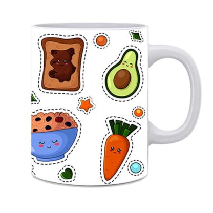 Cute Healthy Food Printed Ceramic Coffee Mug Cup - 325ml - Image 2