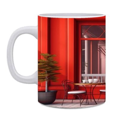 Red Background Designed Printed Ceramic Mug - 325ml - Image 3