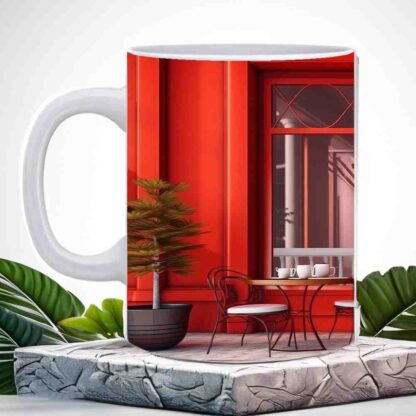 Red Background Designed Printed Ceramic Mug - 325ml