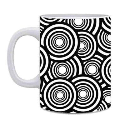 Black and White Circle Pattern Printed Ceramic Coffee Mug - Image 3