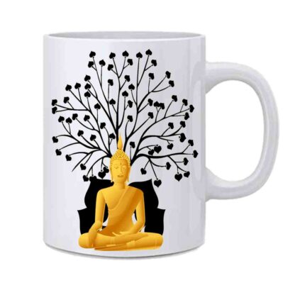Ceramic Buddha Meditate Yoga Printed Spiritual White Tea & Coffee Mug - 350 ml - Image 2