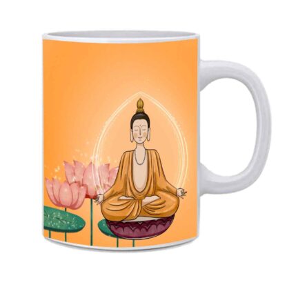 Buddha Meditate Yoga Printed White Ceramic Tea & Coffee Mug - 350 ml - Image 2