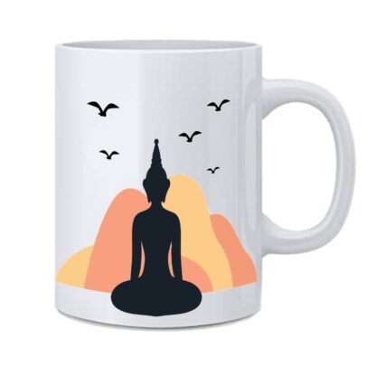 Buddha Printed Ceramic Jainism White Coffee Tea Mug Cup - 350 ml - Image 2