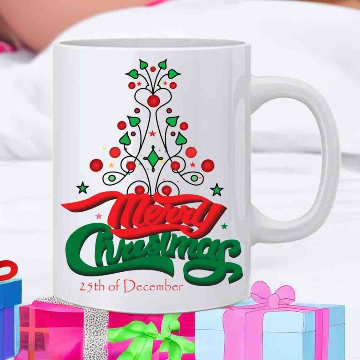 Merry Christmas Printed White Ceramic Tea Cup Coffee Mug For Gift - 350 ml - Image 2