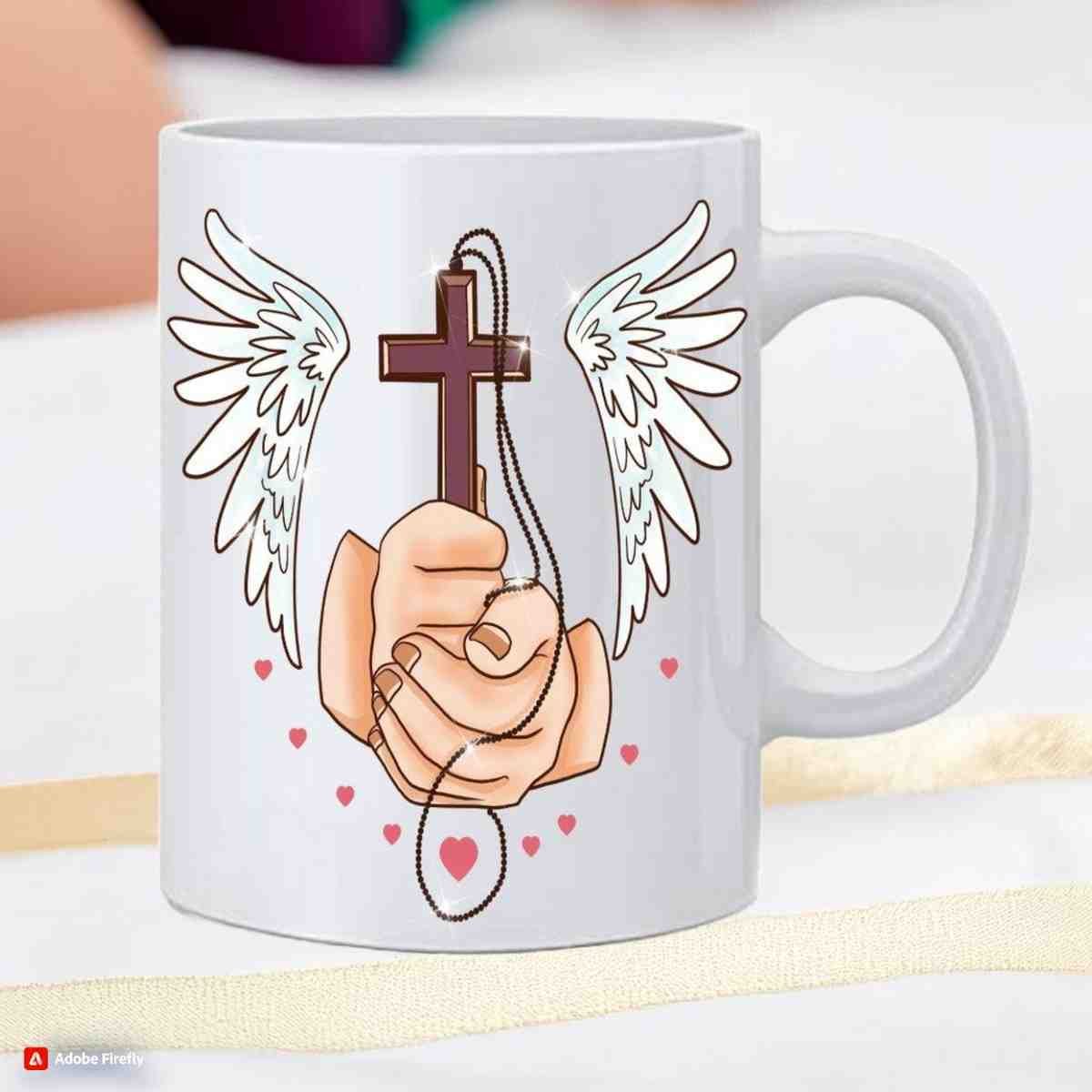 Christian Hands In Prayer Printed Ceramic Coffee Mug - 350 ml - Image 2