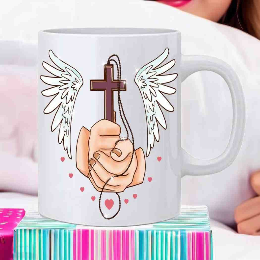 Christian Hands In Prayer Printed Ceramic Coffee Mug - 350 ml - Image 3