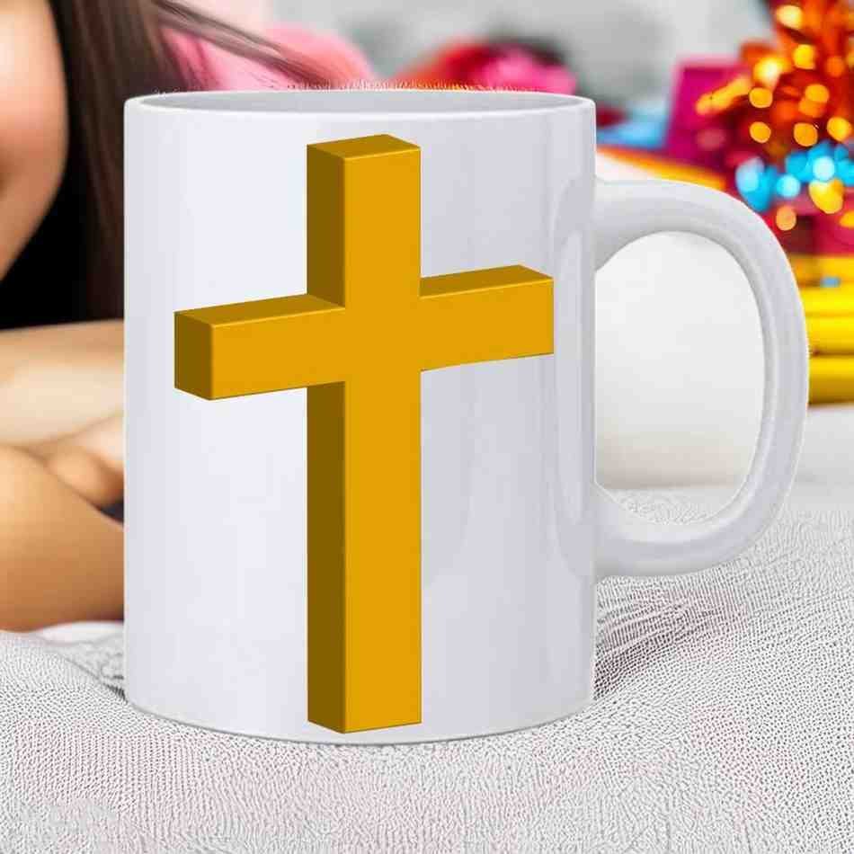 Christian Golden Cross Printed Ceramic Coffee Mug Cup - 350 ml - Image 2