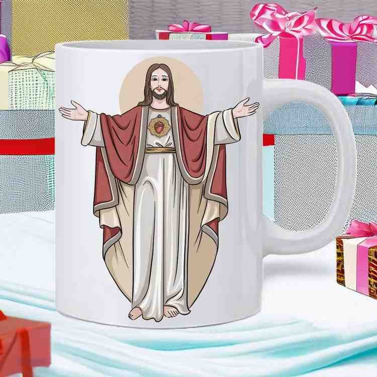 Ceramic White Jesus Christ Printed Tea Coffee Mug Cup - 350 ml - Image 2